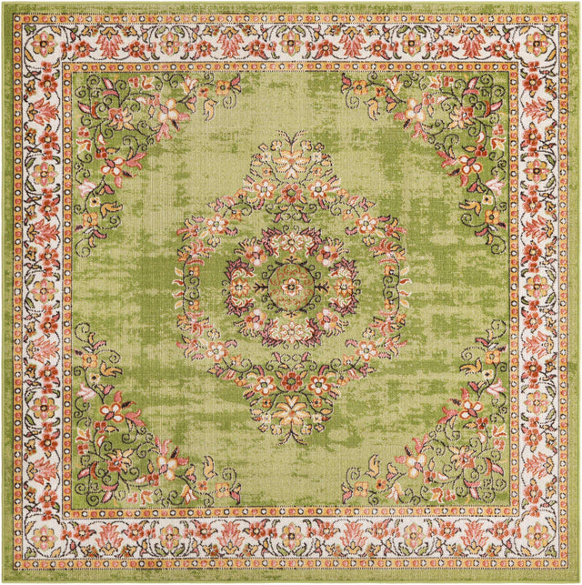 Green 6' 1 x 6' 1 Lucerne Square Area Rug 100% Polypropylene Traditional Classic Easy Clean Carpet for Kitchens, Living Rooms, Bedroom, Office for Sale at Rug Engine
