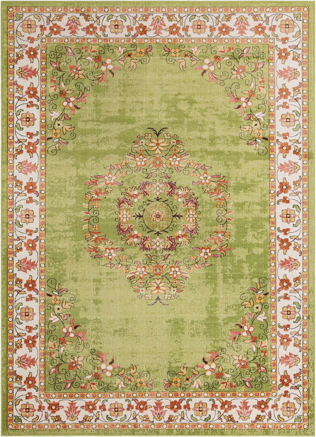 Green 7' 10 x 11' Lucerne Rectangle Area Rug 100% Polypropylene Traditional Classic Easy Clean Carpet for Kitchens, Living Rooms, Bedroom, Office for Sale at Rug Engine