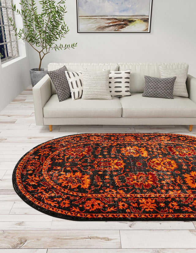 Black 5' 3 x 8' Lucerne Oval Area Rug 100% Polypropylene Traditional Classic Easy Clean Carpet for Kitchens, Living Rooms, Bedroom, Office for Sale at Rug Engine