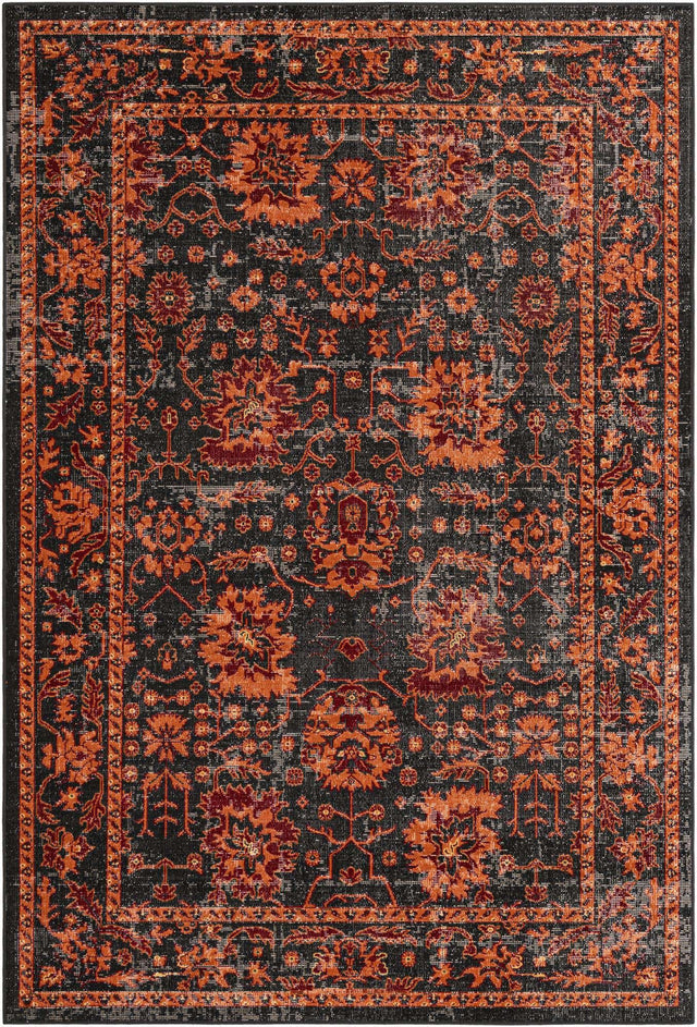 Black 6' 1 x 9' Lucerne Rectangle Area Rug 100% Polypropylene Traditional Classic Easy Clean Carpet for Kitchens, Living Rooms, Bedroom, Office for Sale at Rug Engine