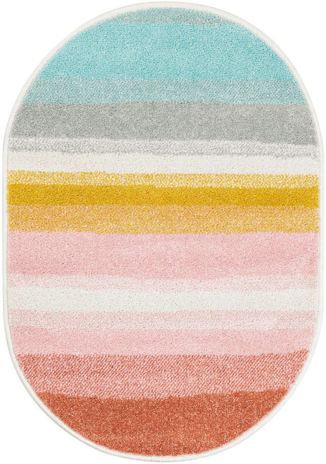 Multicolor 2' 2 x 3' 1 Whimsy Kids Oval Area Rug for Baby Nursery, Toddler Playroom, Bedrooms