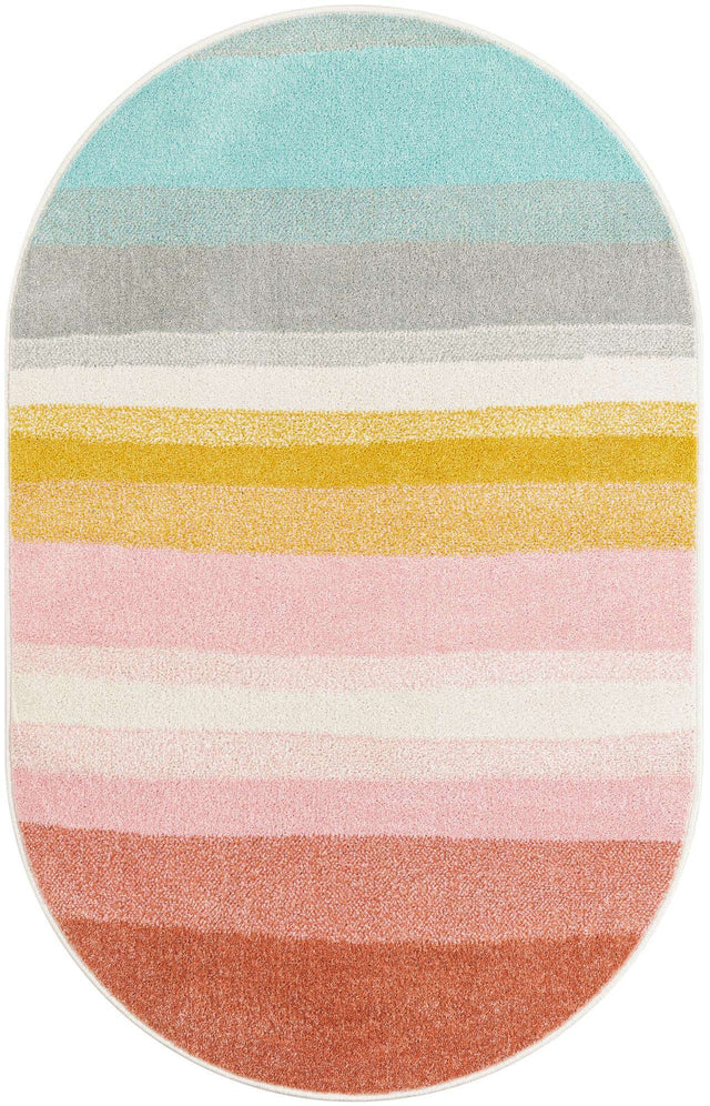 Multicolor 3' 3 x 5' 3 Whimsy Kids Oval Area Rug for Baby Nursery, Toddler Playroom, Bedrooms Playful Fun Design Easy Clean Carpet for Sale at Rug Engine