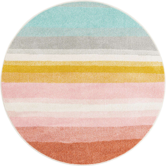 Multicolor 4' 1 x 4' 1 Whimsy Kids Round Area Rug for Baby Nursery, Toddler Playroom, Bedrooms Playful Fun Design Easy Clean Carpet for Sale at Rug Engine