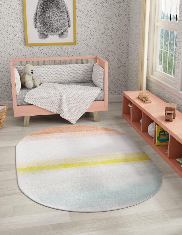 Multicolor 5' 3 x 8' Whimsy Kids Oval Area Rug for Baby Nursery, Toddler Playroom, Bedrooms Playful Fun Design Easy Clean Carpet for Sale at Rug Engine
