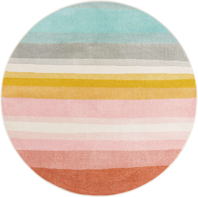 Multicolor 6' 1 x 6' 1 Whimsy Kids Round Area Rug for Baby Nursery, Toddler Playroom, Bedrooms Playful Fun Design Easy Clean Carpet for Sale at Rug Engine