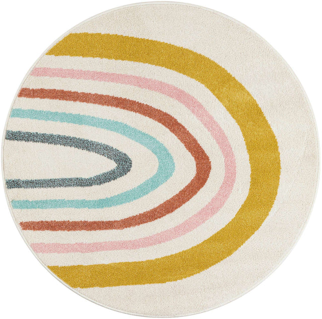 Ivory 4' 1 x 4' 1 Whimsy Kids Round Area Rug for Baby Nursery, Toddler Playroom, Bedrooms