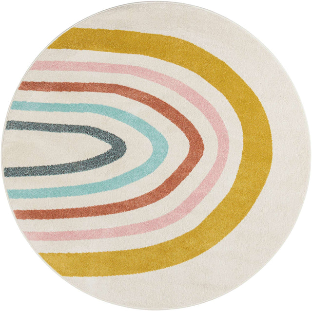 Ivory 6' 1 x 6' 1 Whimsy Kids Round Area Rug for Baby Nursery, Toddler Playroom, Bedrooms Playful Fun Design Easy Clean Carpet for Sale at Rug Engine