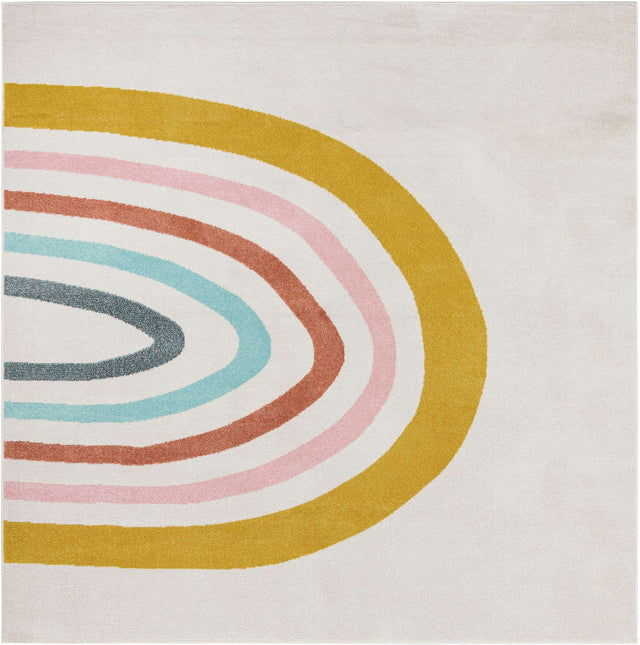 Ivory 7' 10 x 7' 10 Whimsy Kids Square Area Rug for Baby Nursery, Toddler Playroom, Bedrooms Playful Fun Design Easy Clean Carpet for Sale at Rug Engine