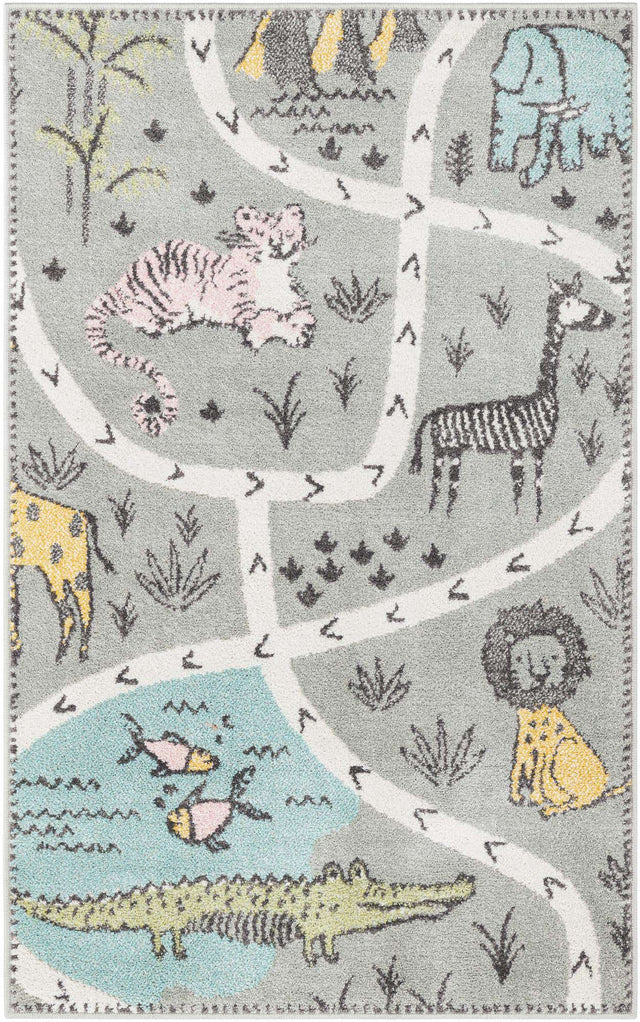 Gray 3' 3 x 5' 3 Whimsy Kids Rectangle Area Rug for Baby Nursery, Toddler Playroom, Bedrooms Playful Fun Design Easy Clean Carpet for Sale at Rug Engine