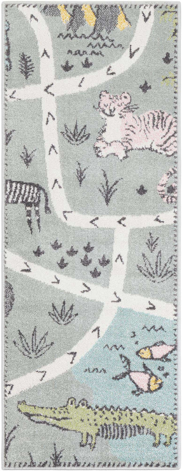 Gray 2' x 5' 3 Whimsy Kids Runner Area Rug for Baby Nursery, Toddler Playroom, Bedrooms Playful Fun Design Easy Clean Carpet for Sale at Rug Engine