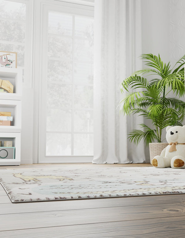 Gray 7' 10 x 7' 10 Whimsy Kids Square Area Rug for Baby Nursery, Toddler Playroom, Bedrooms