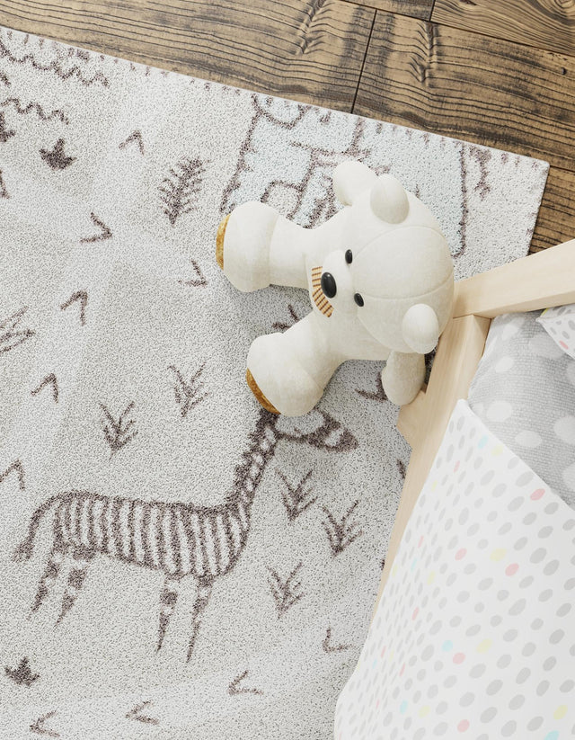 Gray 7' 10 x 7' 10 Whimsy Kids Square Area Rug for Baby Nursery, Toddler Playroom, Bedrooms