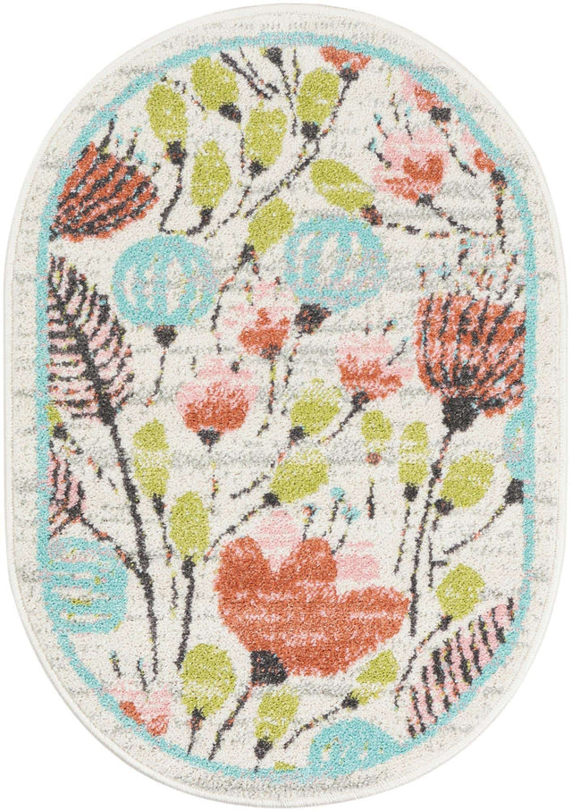 Ivory 2' 2 x 3' 1 Whimsy Kids Oval Area Rug for Baby Nursery, Toddler Playroom, Bedrooms