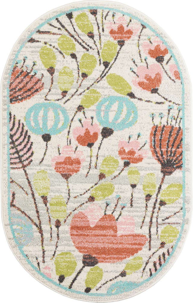 Ivory 3' 3 x 5' 3 Whimsy Kids Oval Area Rug for Baby Nursery, Toddler Playroom, Bedrooms Playful Fun Design Easy Clean Carpet for Sale at Rug Engine