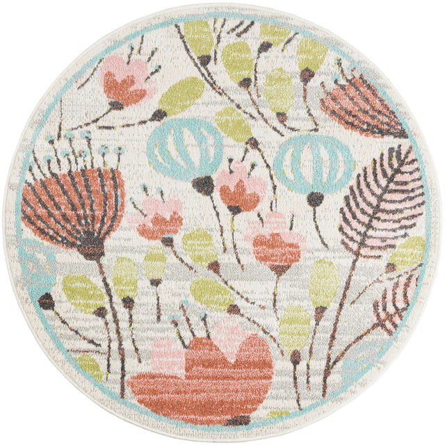 Ivory 4' 1 x 4' 1 Whimsy Kids Round Area Rug for Baby Nursery, Toddler Playroom, Bedrooms Playful Fun Design Easy Clean Carpet for Sale at Rug Engine