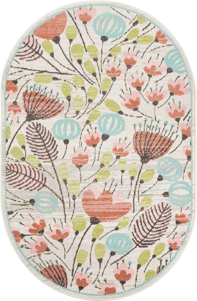 Ivory 5' 3 x 8' Whimsy Kids Oval Area Rug for Baby Nursery, Toddler Playroom, Bedrooms Playful Fun Design Easy Clean Carpet for Sale at Rug Engine
