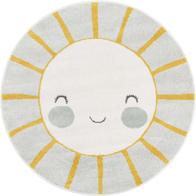 Gray 4' 1 x 4' 1 Whimsy Kids Round Area Rug for Baby Nursery, Toddler Playroom, Bedrooms Playful Fun Design Easy Clean Carpet for Sale at Rug Engine