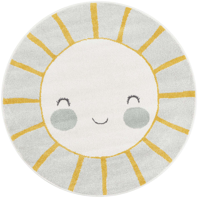 Gray 6' 1 x 6' 1 Whimsy Kids Round Area Rug for Baby Nursery, Toddler Playroom, Bedrooms Playful Fun Design Easy Clean Carpet for Sale at Rug Engine