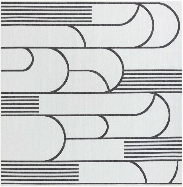 White and Black 10' x 10' Outdoor Modern Square Area Rug Weather Resistant for Patio, Deck, Terrace, Balcony, Porch 100% Polypropylene Modern Outside Carpet for Sale at Rug Engine