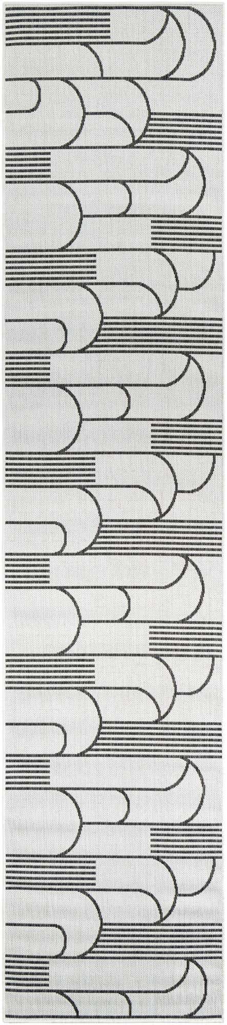 White and Black 2' 7 x 12' Outdoor Modern Runner Area Rug Weather Resistant for Patio, Deck, Terrace, Balcony, Porch 100% Polypropylene Modern Outside Carpet for Sale at Rug Engine