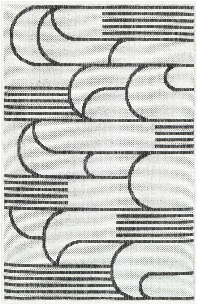 White and Black 2' x 3' 1 Outdoor Modern Rectangle Area Rug Weather Resistant for Patio, Deck, Terrace, Balcony, Porch 100% Polypropylene Modern Outside Carpet for Sale at Rug Engine