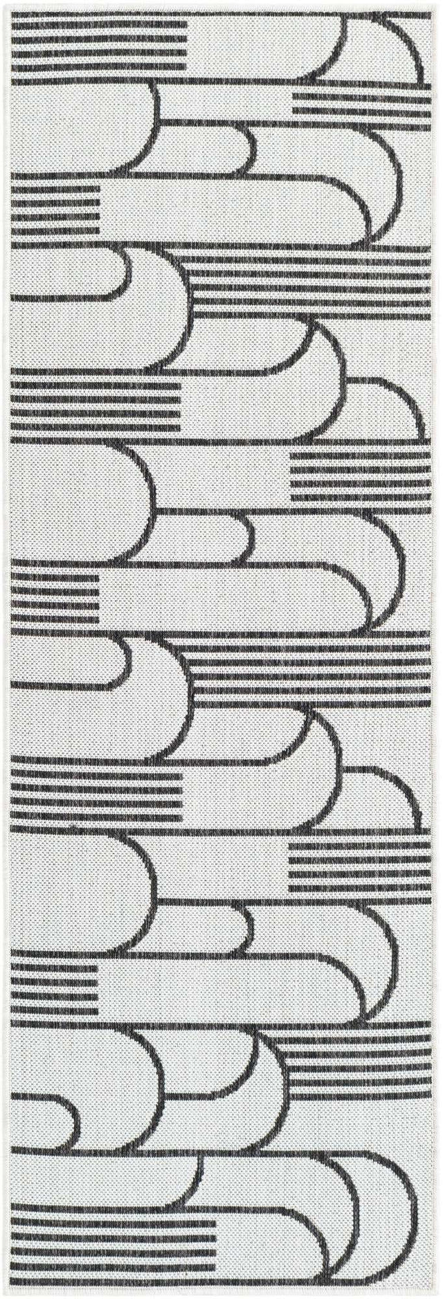 White and Black 2' x 6' 1 Outdoor Modern Runner Area Rug Weather Resistant for Patio, Deck, Terrace, Balcony, Porch 100% Polypropylene Modern Outside Carpet for Sale at Rug Engine