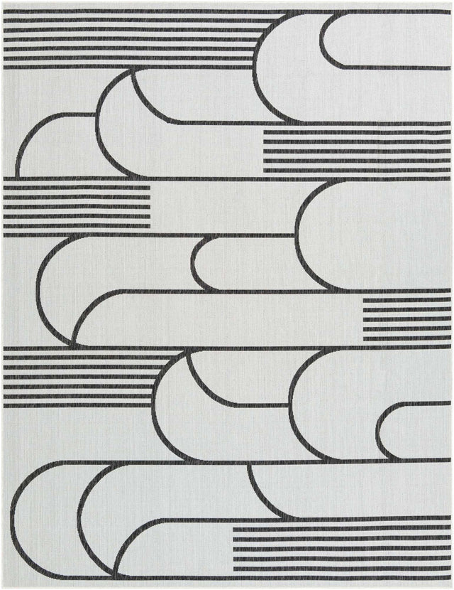 White and Black 7' 10 x 10' Outdoor Modern Rectangle Area Rug Weather Resistant for Patio, Deck, Terrace, Balcony, Porch 100% Polypropylene Modern Outside Carpet for Sale at Rug Engine