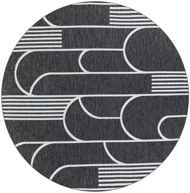 Black and White 10' x 10' Outdoor Modern Round Area Rug Weather Resistant for Patio, Deck, Terrace, Balcony, Porch 100% Polypropylene Modern Outside Carpet for Sale at Rug Engine