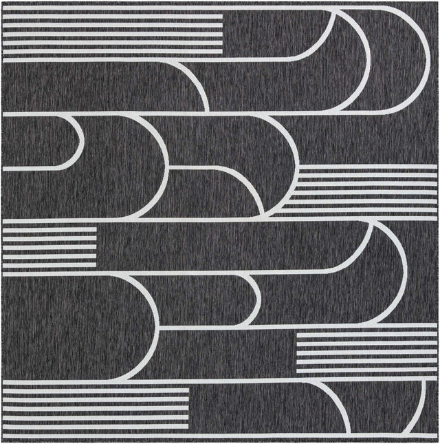 Black and White 10' x 10' Outdoor Modern Square Area Rug Weather Resistant for Patio, Deck, Terrace, Balcony, Porch 100% Polypropylene Modern Outside Carpet for Sale at Rug Engine