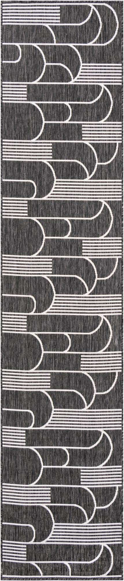 Black and White 2' 7 x 12' Outdoor Modern Runner Area Rug Weather Resistant for Patio, Deck, Terrace, Balcony, Porch 100% Polypropylene Modern Outside Carpet for Sale at Rug Engine