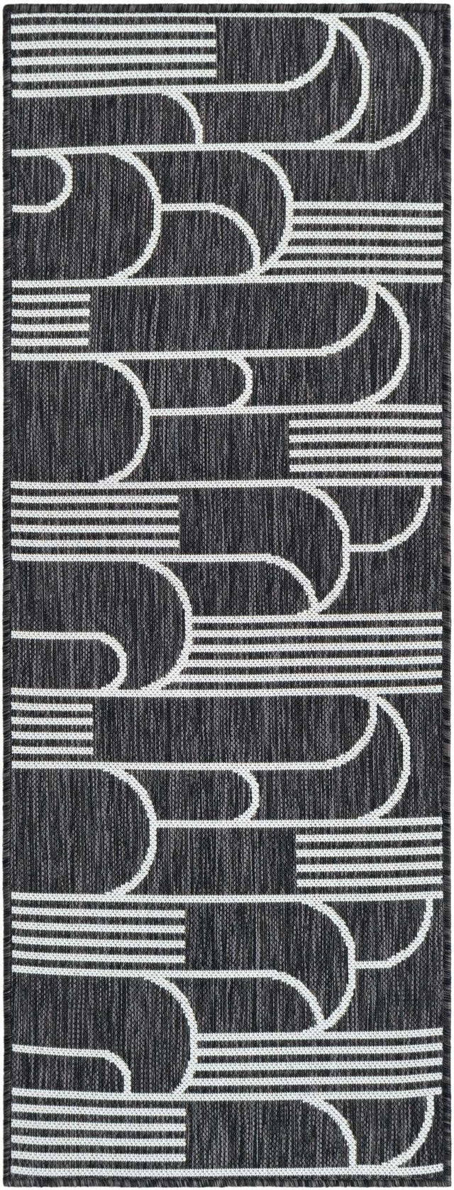 Black and White 2' x 5' 3 Outdoor Modern Runner Area Rug Weather Resistant for Patio, Deck, Terrace, Balcony, Porch 100% Polypropylene Modern Outside Carpet for Sale at Rug Engine