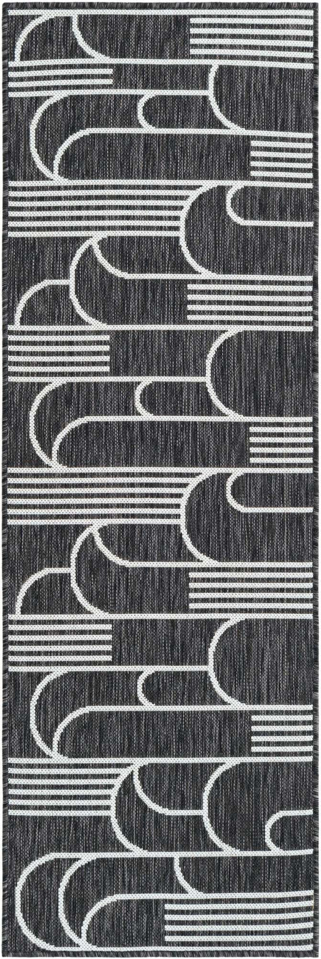 Black and White 2' x 6' 1 Outdoor Modern Runner Area Rug Weather Resistant for Patio, Deck, Terrace, Balcony, Porch 100% Polypropylene Modern Outside Carpet for Sale at Rug Engine
