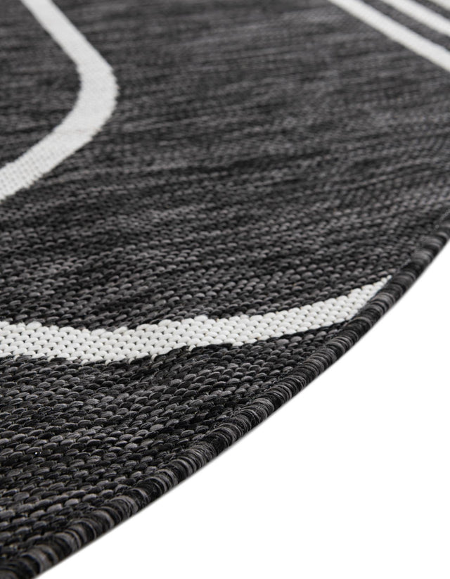 Black and White 3' 1 x 3' 1 Outdoor Modern Round Area Rug Weather Resistant for Patio, Deck, Terrace, Balcony, Porch 100% Polypropylene Modern Outside Carpet for Sale at Rug Engine