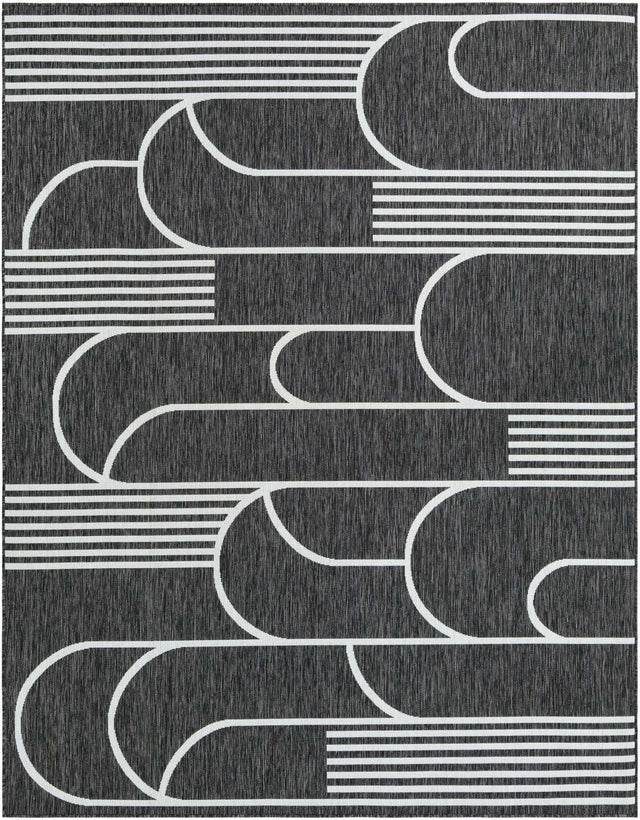 Black and White 7' 10 x 10' Outdoor Modern Rectangle Area Rug Weather Resistant for Patio, Deck, Terrace, Balcony, Porch 100% Polypropylene Modern Outside Carpet for Sale at Rug Engine