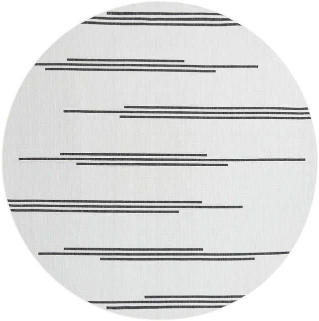 White and Black 10' x 10' Outdoor Modern Round Area Rug Weather Resistant for Patio, Deck, Terrace, Balcony, Porch 100% Polypropylene Modern Outside Carpet for Sale at Rug Engine