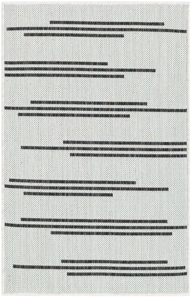 White and Black 2' x 3' 1 Outdoor Modern Rectangle Area Rug Weather Resistant for Patio, Deck, Terrace, Balcony, Porch 100% Polypropylene Modern Outside Carpet for Sale at Rug Engine