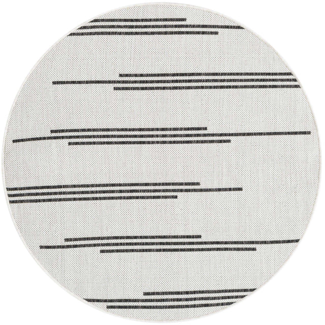 White and Black 3' 1 x 3' 1 Outdoor Modern Round Area Rug Weather Resistant for Patio, Deck, Terrace, Balcony, Porch 100% Polypropylene Modern Outside Carpet for Sale at Rug Engine