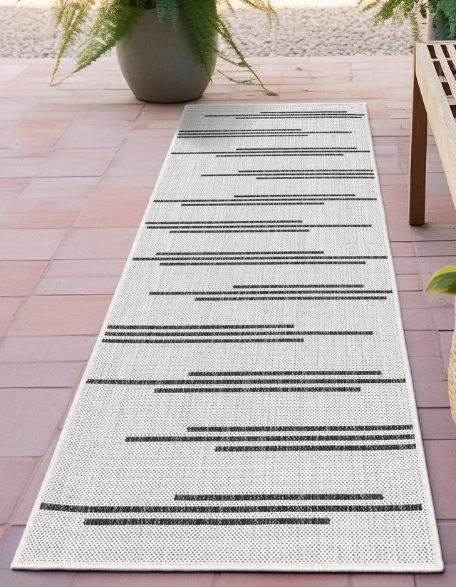 White and Black 2' x 5' 3 Outdoor Modern Runner Area Rug Weather Resistant for Patio, Deck, Terrace, Balcony, Porch 100% Polypropylene Modern Outside Carpet for Sale at Rug Engine