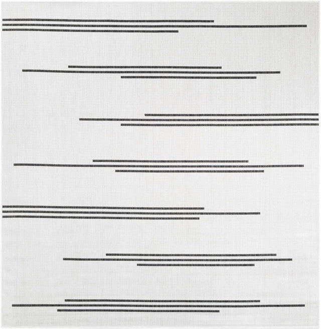 White and Black 7' 10 x 7' 10 Outdoor Modern Square Area Rug Weather Resistant for Patio, Deck, Terrace, Balcony, Porch 100% Polypropylene Modern Outside Carpet for Sale at Rug Engine