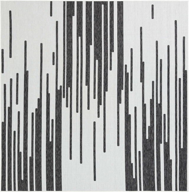 Black and White 10' x 10' Outdoor Modern Square Area Rug Weather Resistant for Patio, Deck, Terrace, Balcony, Porch 100% Polypropylene Modern Outside Carpet for Sale at Rug Engine