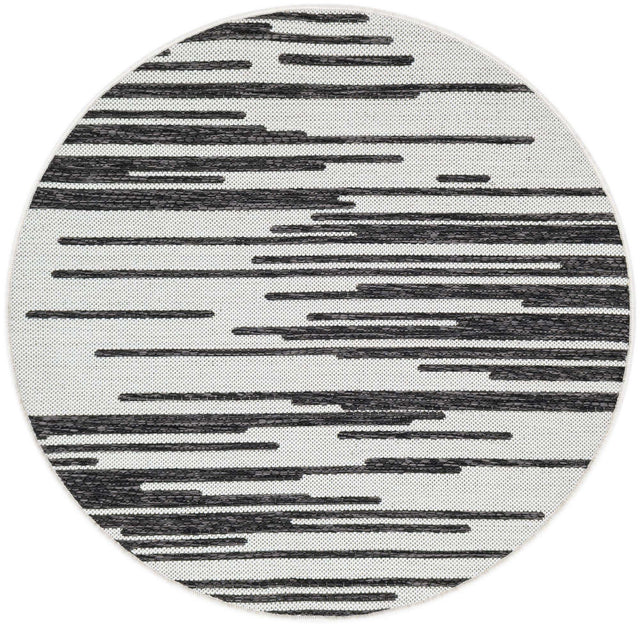 Black and White 3' 1 x 3' 1 Outdoor Modern Round Area Rug Weather Resistant for Patio, Deck, Terrace, Balcony, Porch 100% Polypropylene Modern Outside Carpet for Sale at Rug Engine
