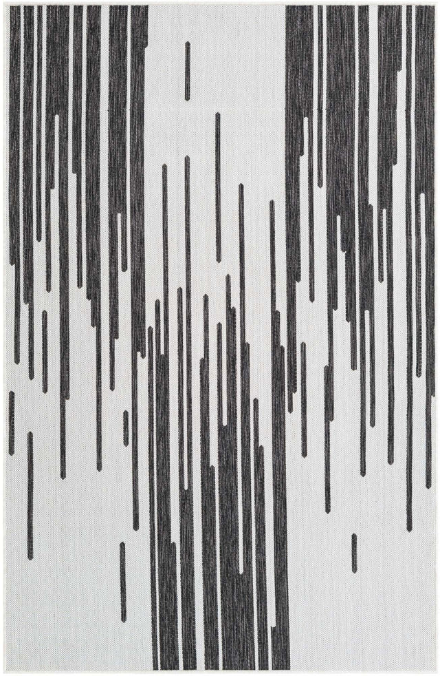 Black and White 5' 3 x 8' Outdoor Modern Rectangle Area Rug Weather Resistant for Patio, Deck, Terrace, Balcony, Porch 100% Polypropylene Modern Outside Carpet for Sale at Rug Engine