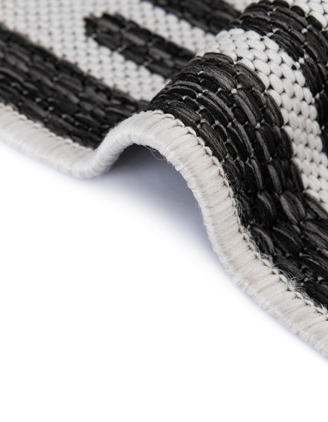 Black and White 2' x 6' 1 Outdoor Modern Runner Area Rug Weather Resistant for Patio, Deck, Terrace, Balcony, Porch 100% Polypropylene Modern Outside Carpet for Sale at Rug Engine