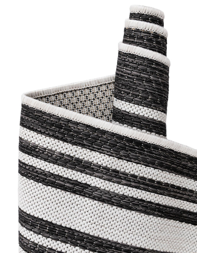Black and White 2' x 6' 1 Outdoor Modern Runner Area Rug Weather Resistant for Patio, Deck, Terrace, Balcony, Porch 100% Polypropylene Modern Outside Carpet for Sale at Rug Engine