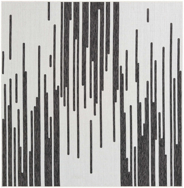 Black and White 7' 10 x 7' 10 Outdoor Modern Square Area Rug Weather Resistant for Patio, Deck, Terrace, Balcony, Porch 100% Polypropylene Modern Outside Carpet for Sale at Rug Engine