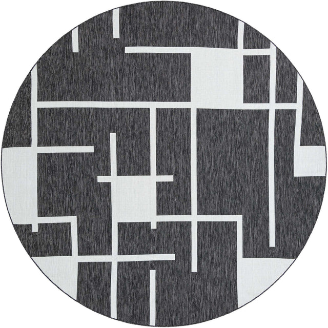 Black and White 10' x 10' Outdoor Modern Round Area Rug Weather Resistant for Patio, Deck, Terrace, Balcony, Porch 100% Polypropylene Modern Outside Carpet for Sale at Rug Engine