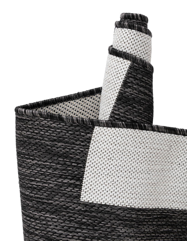 Black and White 6' 1 x 9' Outdoor Modern Rectangle Area Rug Weather Resistant for Patio, Deck, Terrace, Balcony, Porch 100% Polypropylene Modern Outside Carpet for Sale at Rug Engine