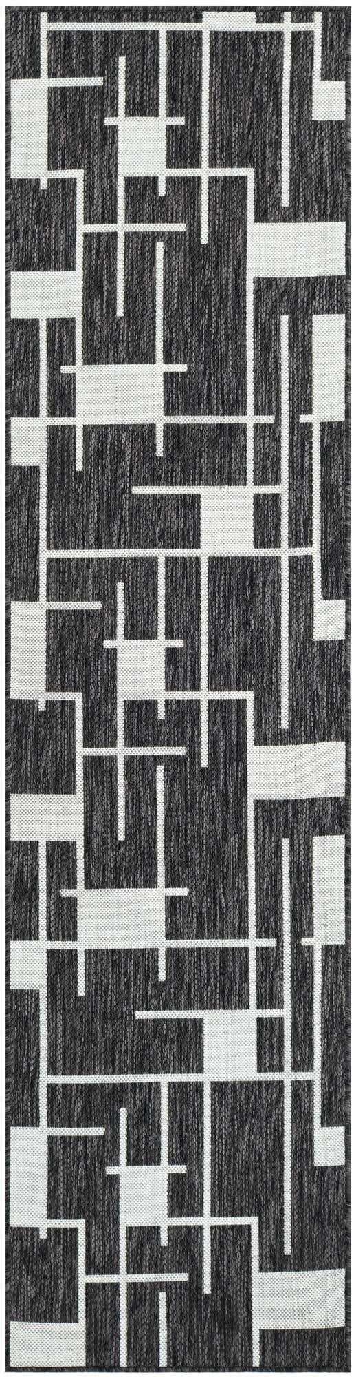 Black and White 2' x 8' Outdoor Modern Runner Area Rug Weather Resistant for Patio, Deck, Terrace, Balcony, Porch 100% Polypropylene Modern Outside Carpet for Sale at Rug Engine