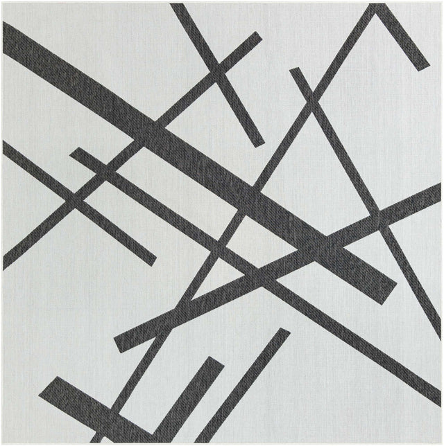 Black and White 10' x 10' Outdoor Modern Square Area Rug Weather Resistant for Patio, Deck, Terrace, Balcony, Porch 100% Polypropylene Modern Outside Carpet for Sale at Rug Engine