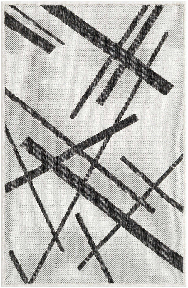 Black and White 2' x 3' 1 Outdoor Modern Rectangle Area Rug Weather Resistant for Patio, Deck, Terrace, Balcony, Porch 100% Polypropylene Modern Outside Carpet for Sale at Rug Engine